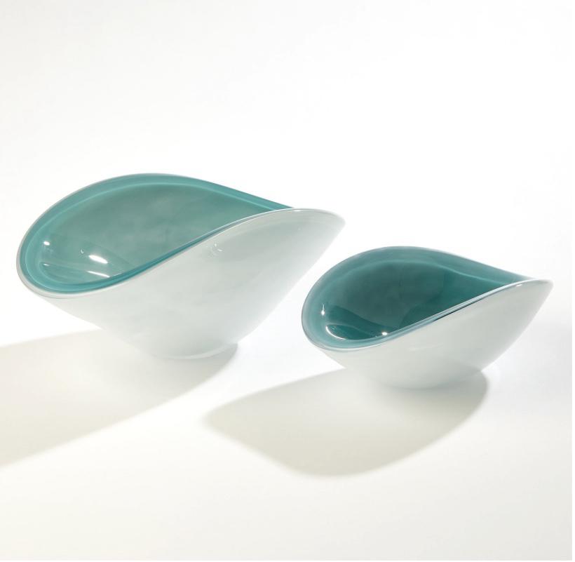 Bowl-Azure-S en cristal blanco y azul por dentro